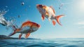 illustration of fish jumping out of water. Generative AI Royalty Free Stock Photo