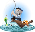 Illustration of a fisherman in a boat Royalty Free Stock Photo