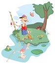 Illustration of fisherman and cat cartoon Royalty Free Stock Photo