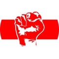 Illustration - The fist icon and the white-red-white flag of Belarus in a circle. Symbol of protests in Belarus. Royalty Free Stock Photo