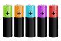 Illustration of five colored batteries