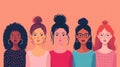 illustration of diverse women with different hairstyles and skin tones on peach background