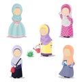 Set of Hijab girl cartoon character doing daily activities vector illustration