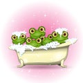 Illustration Five Merry Frogs in Bath Royalty Free Stock Photo