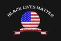 Illustration of the flag of the United States, with the text black lives matter and stop racism