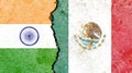 Illustration of the flags of India and Mexico separated by a crack - conflict or comparison