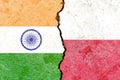 Illustration of the flags of India and Poland separated by a crack - conflict or comparison