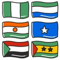 illustration of the flags of six world countries hand-drawn doodle art and design element Royalty Free Stock Photo