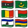 illustration of the flags of six world countries hand-drawn doodle art and design element Royalty Free Stock Photo