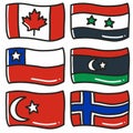 illustration of the flags of six world countries hand-drawn doodle art and design element Royalty Free Stock Photo