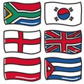 illustration of the flags of six world countries hand-drawn doodle art and design element Royalty Free Stock Photo