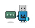 Illustration of flash drive usb character as a teacher