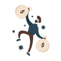 Illustration of flat businessman jumping, happy getting money. Royalty Free Stock Photo