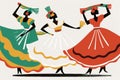 Illustration flat design of Mexican folkloric woman happy dancers.