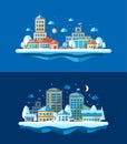 Illustration of flat design urban winter landscape