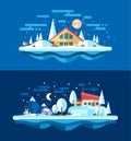 Illustration of flat design urban winter landscape