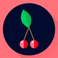 illustration. flat icon cherry with green leaf