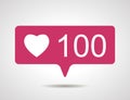 illustration of flat pink hundred like heart social media icon o