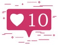 illustration of flat pink ten like heart social media icon on wh