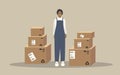 illustration in flat style - loader and many parcel boxes Royalty Free Stock Photo