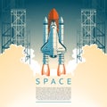 Illustration of a flat style rocket takes off Royalty Free Stock Photo