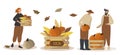 Illustration in flat style. a set of pictures on the theme of the autumn harvest, local food fairs