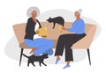 Illustration in flat style. two elderly women drink tea and discuss books Royalty Free Stock Photo
