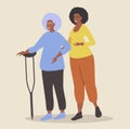 Illustration in flat style. young black woman supporting older black woman