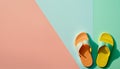 Flip flops on a bright background in summer concept with Generative AI Royalty Free Stock Photo