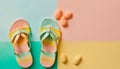 Flip flops on a bright background in summer concept with Generative AI Royalty Free Stock Photo