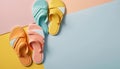 Flip flops on a bright background in summer concept with Generative AI Royalty Free Stock Photo