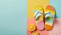 Flip flops on a bright background in summer concept with Generative AI Royalty Free Stock Photo