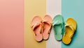 Flip flops on a bright background in summer concept with Generative AI Royalty Free Stock Photo