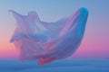 A floating white sheet ghost in the sky, minimal background, pink and blue gradient, night time, hyper realistic photography Royalty Free Stock Photo