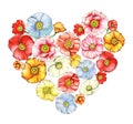 Floral heart with watercolor poppies