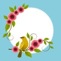 Illustration with floral motives, with bouquet of stylized flowers and bird. Royalty Free Stock Photo