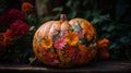 Floral pumpkin, digital illustration artwork, holidays, halloween