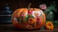 Floral pumpkin, digital illustration artwork, holidays, halloween