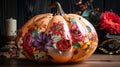 Floral pumpkin, digital illustration artwork, holidays, halloween