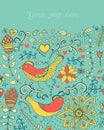 Illustration with flowers, birds, hearts and butterflies.Romanti Royalty Free Stock Photo