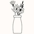 illustration of flowers in a vase Beautiful flowers a glass jar hand painted vector wedding greeting card Royalty Free Stock Photo