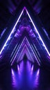 illustration, fluorescent blue, green and purple neon triangle, ai generative