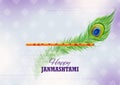 flute of Lord Krishna with peacock feather in Happy Janmashtami festival background of India Royalty Free Stock Photo