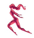 Illustration of flying free woman with 3d element cut out of paper in pink colors