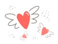 Illustration of flying hearts on a white background. The concept of relationships, love, joy and friendship, communication on the