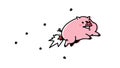 Illustration of a flying pig cartoon. Vector. Flat style. Cute pig, the mascot of the company. Pork rocket. Character for