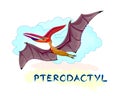 Illustration of flying pterodactyl. Prehistoric extinct dinosaur. Jurassic world animals. Isolated drawing. Print for fabric, kids Royalty Free Stock Photo