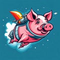 illustration of flying rocket riding pig character design background Royalty Free Stock Photo