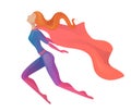 Illustration of a flying super woman in costume with cloak. Elegant textural stylization of the girl