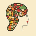 Illustration food vegetables fruit brain diet vegetarian organic health healthy Royalty Free Stock Photo